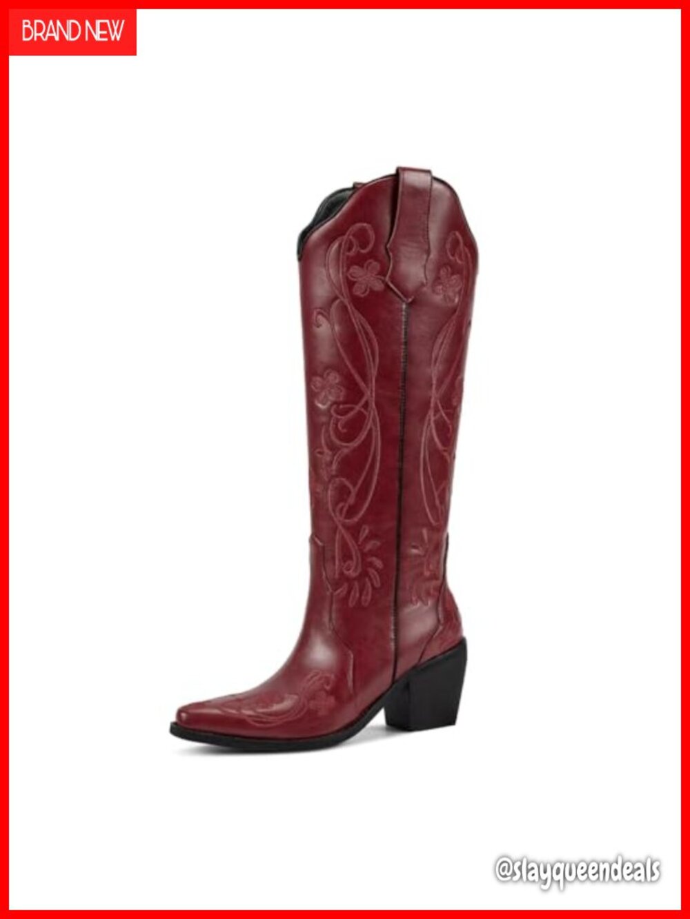 Wetkiss Knee High Cowboy Boots Pointed Toe Floral Embroidery